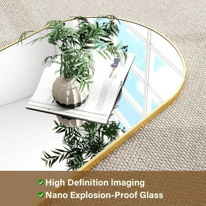 Free-Standing Full-Length Mirror in Arched Golden Metal Frame