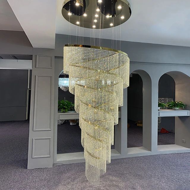 MIRODEMI® Golden/Chrome Crystal Circular Spiral Chandelier for Staircase