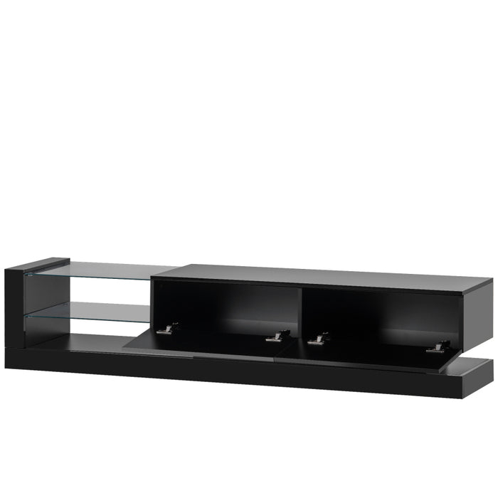 TV Stand with 2 Cabinets for 75 Inch TV with LED backlight for Living Room