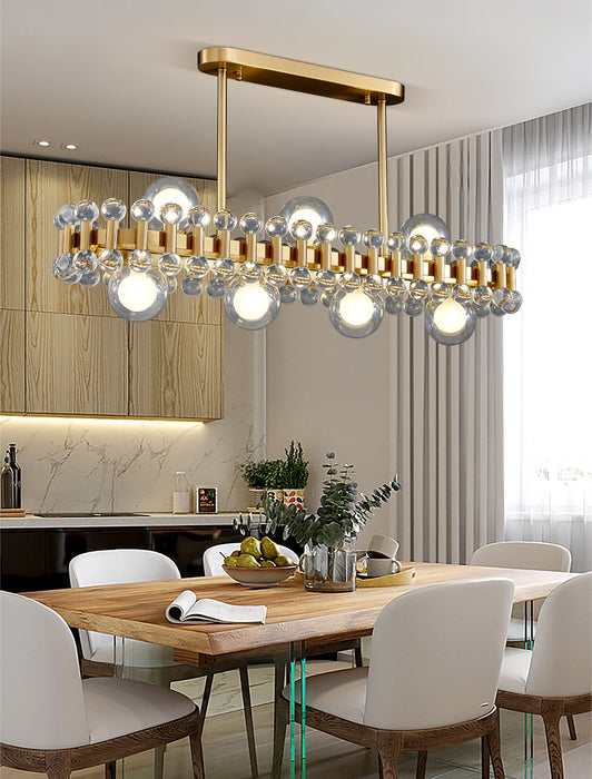 MIRODEMI® Gold Rectangle colorful crystal chandelier for dining room, kitchen island