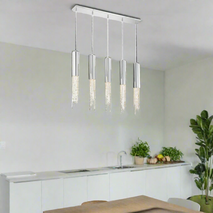 Hanging crystal light fixture for lobby, staircase, loft, stairwell