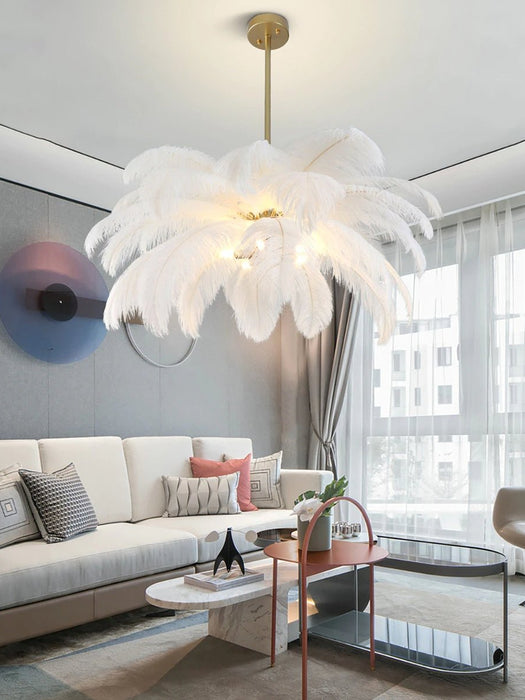 MIRODEMI® Pink/White Feather Round G9 Copper Hanging Art Design Chandelier
