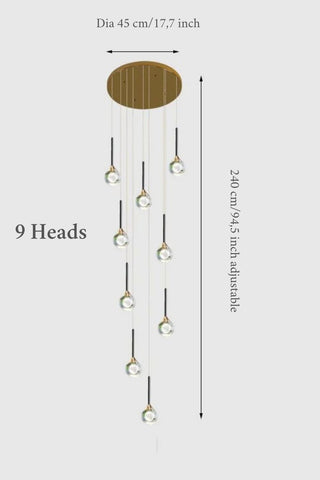 MIRODEMI® Peillon | Gold Crystal Raindrop Glass Ball Chandelier 9 heads / Warm light