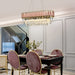 Abbasanta | Luxury Gold/Pink Rectangle Crystal LED Chandelier For  Perfect Dining Room