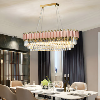 Abbasanta | Luxury Gold/Pink Rectangle Crystal LED Chandelier For Perfect Dining Room