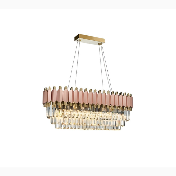 Abbasanta | Luxury Gold/Pink Rectangle Crystal LED Chandelier For House 