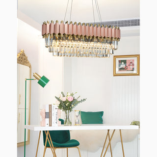 Abbasanta | Luxury Gold/Pink Rectangle Crystal LED Chandelier For Dining Room