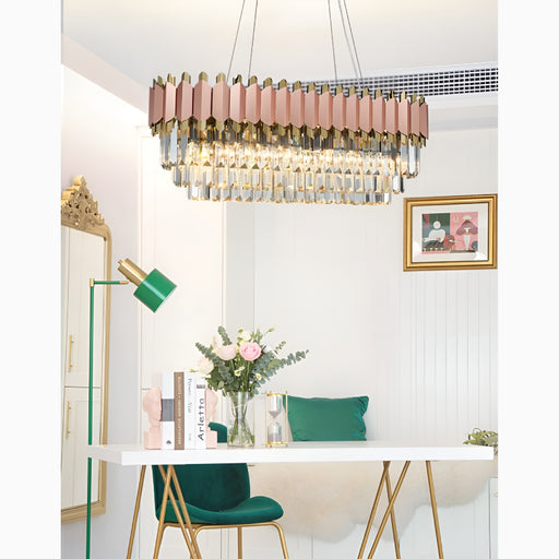 Abbasanta | Luxury Gold/Pink Rectangle Crystal LED Chandelier For Dining Room