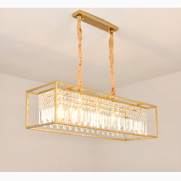 Agnosine | Rectangle Crystal Hanging LED Chandelier for Lovely Dining Room