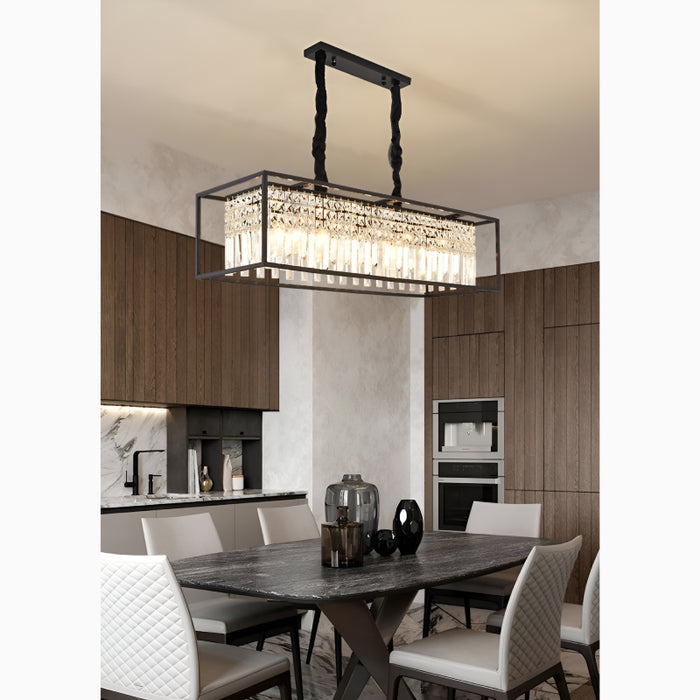 Agnosine | Rectangle Crystal Hanging LED Chandelier for Elite Dining Room