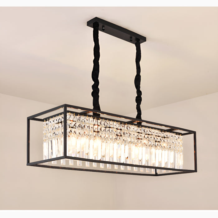 Agnosine | Rectangle Crystal Hanging LED Chandelier for Luxurious Dining Room