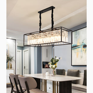 Agnosine | Rectangle Crystal Hanging LED Chandelier for Classy Dining Room