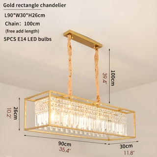 Agnosine | Rectangle Crystal Hanging LED Chandelier for Dining Room Sizes