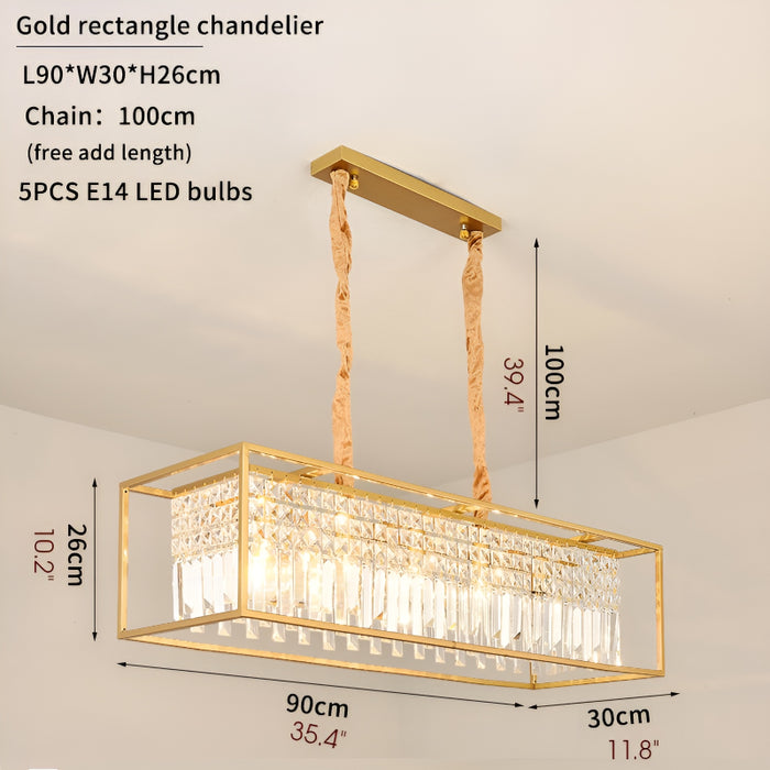 Agnosine | Rectangle Crystal Hanging LED Chandelier for Dining Room Sizes