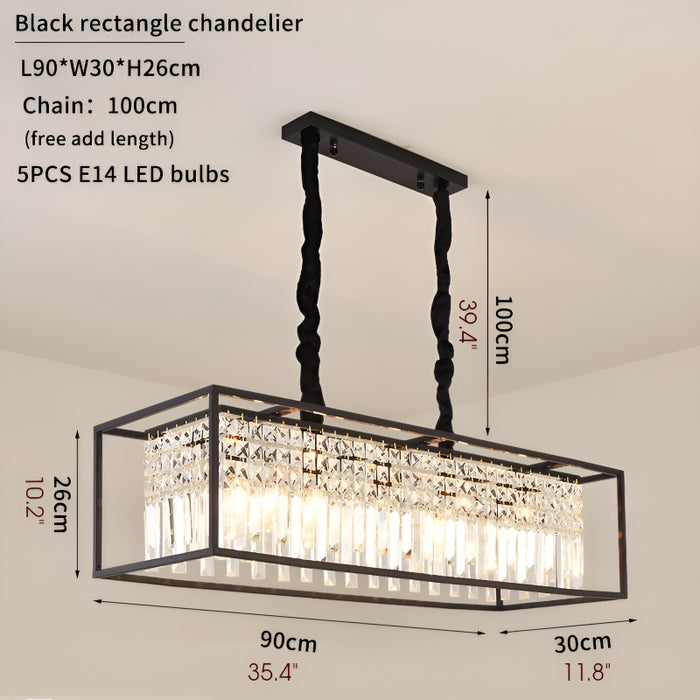 Agnosine | Rectangle Crystal Hanging LED Chandelier for Dining Room Parameters