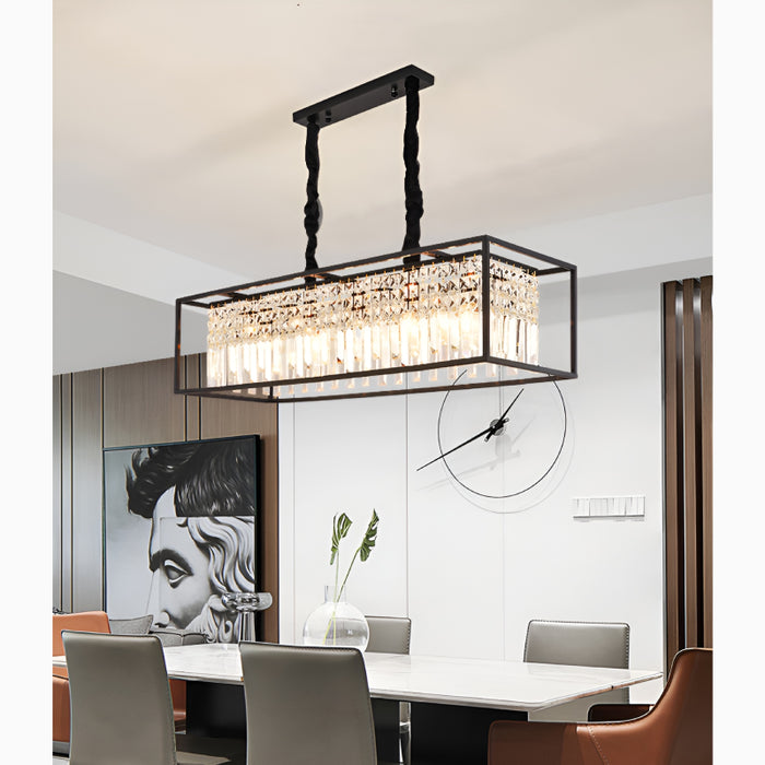 Agnosine | Rectangle Crystal Hanging LED Chandelier for Luxury Dining Room