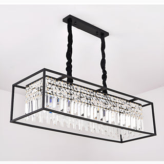 Agnosine | Black Rectangle Crystal Hanging LED Chandelier for Dining Room