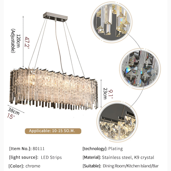 Agrigento | Modern Chrome Crystal LED Chandelier For Dining Room Scheme