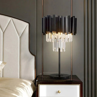 Luxury|Crystal|Elegant|Modern|Nightstand|Table|Lamp|LED|Clear|Smoky|Black