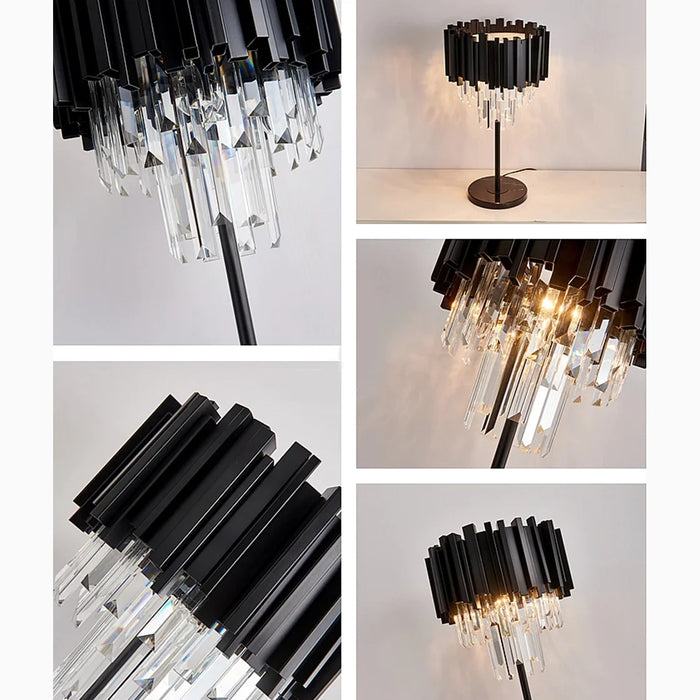 Luxury|Crystal|Elegant|Modern|Nightstand|Table|Lamp|LED|Clear|Smoky|Black