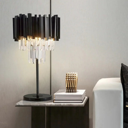 Luxury|Crystal|Elegant|Modern|Nightstand|Table|Lamp|LED|Clear|Smoky|Black