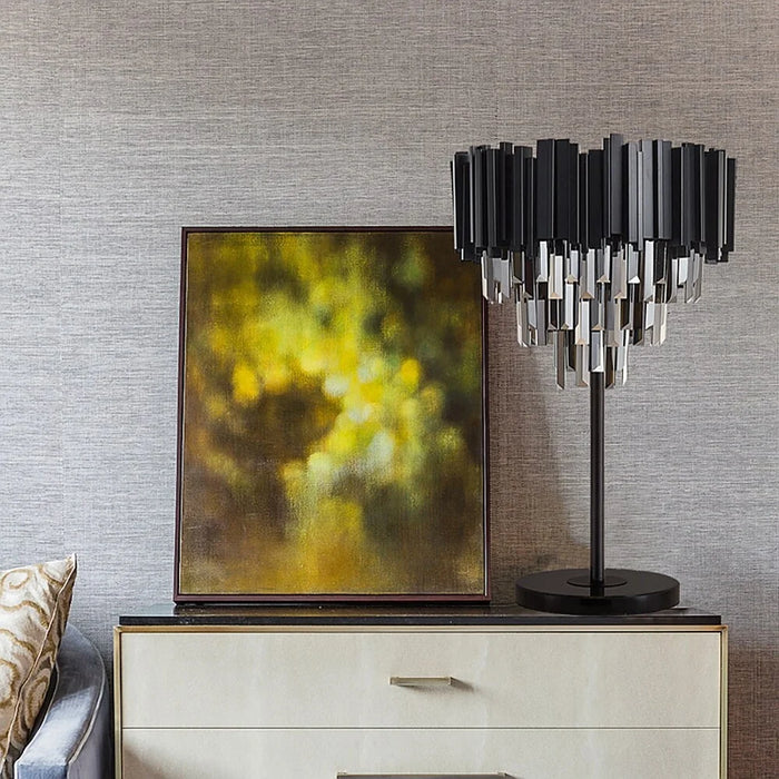 Luxury|Crystal|Elegant|Modern|Nightstand|Table|Lamp|LED|Clear|Smoky|Black