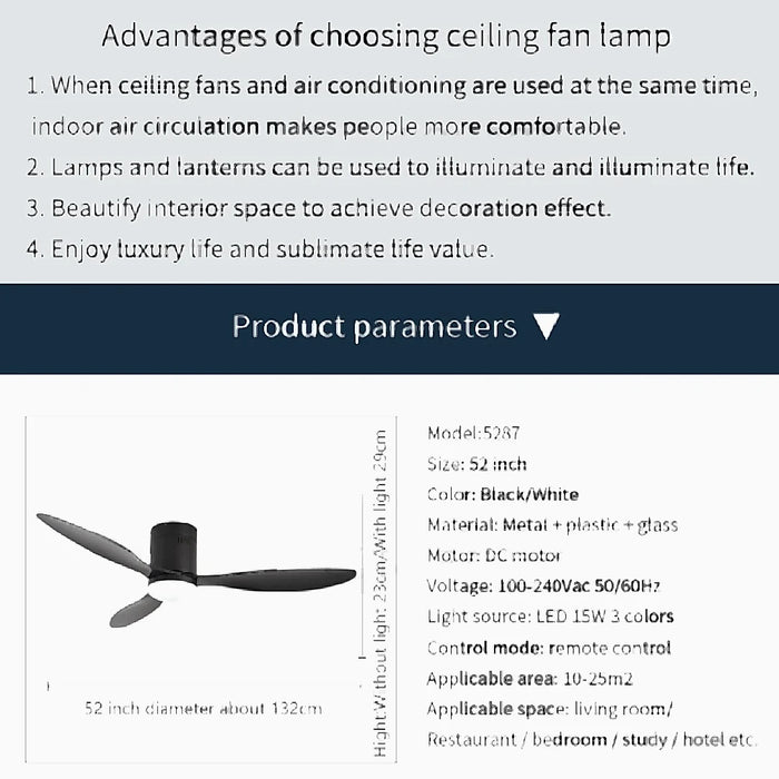 Barete | 48" Solid Wood Led Ceiling Fan with Remote Control