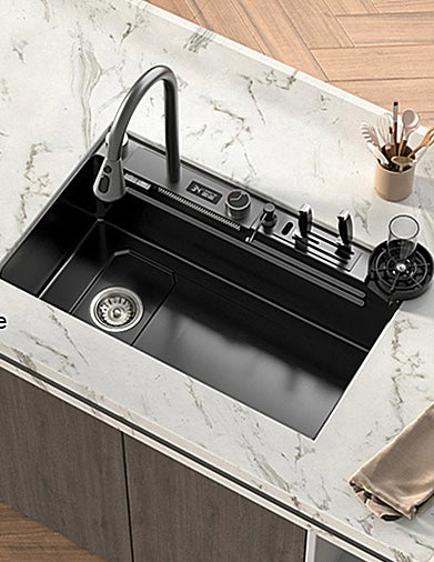 MIRODEMI® Modern Stainless Steel Waterfall Sink 304 with Digital Display Multifunction Touch for Kitchen