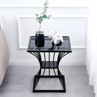 Compact Gold and Black Side Table in Tempered Glass with Iron Frame | premium decor | glass tables | stylish side table | luxury interior design