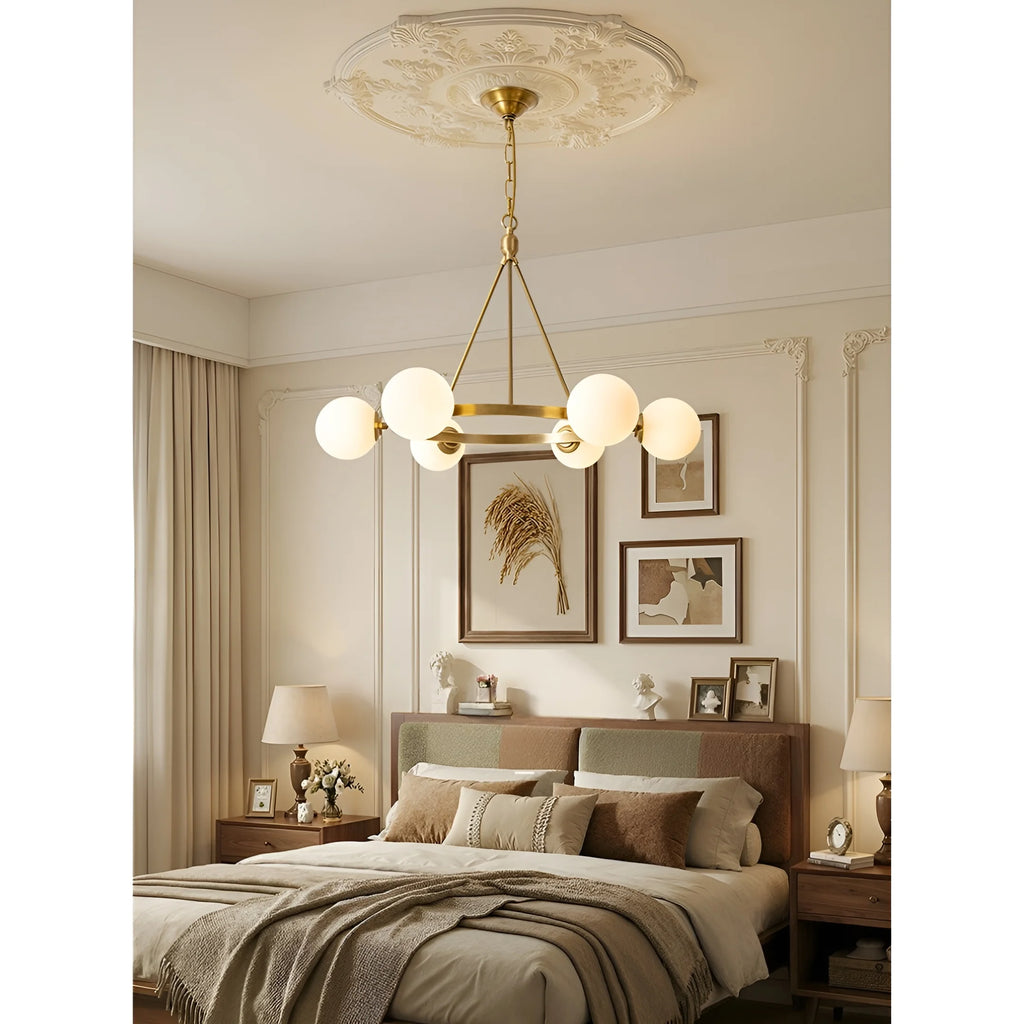 Vintage Brass Chandelier with White Milk Glass Shades | Mirodemi
