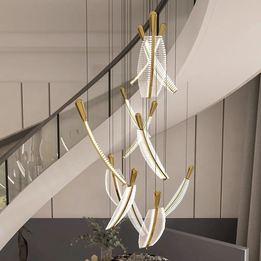 MIRODEMI Cagnes-sur-Mer | Crystal Gold Feathers Chandelier for Stairwell