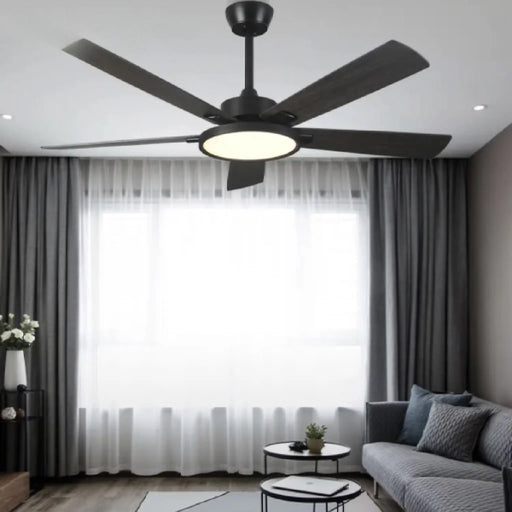 Ceiling Black LED Fans for Home with Wooden Blades and Remote Control | 52"