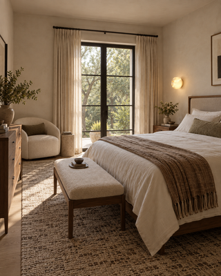 Private house, Salt Lake City UT - full bedroom view with the onyx wall sconce glowing beside the bed