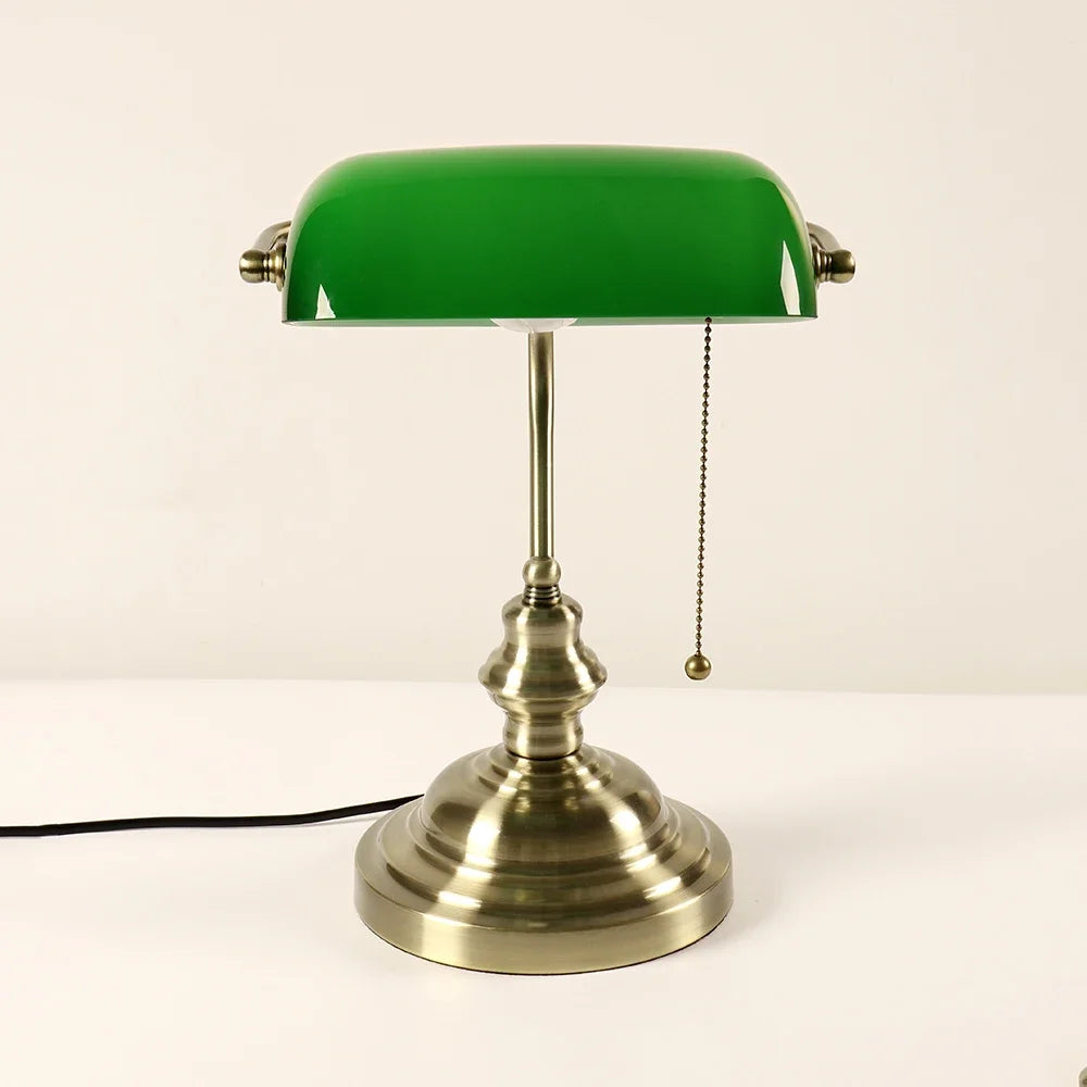 Classic green glass banker table lamp for the bedroom
