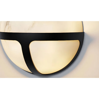 Close-up shot of the Nube Marble Waterproof Outdoor Wall Light, highlighting the marble finish and the elegant black frame