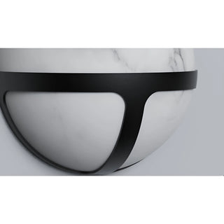 Close-up view of the Nube Marble Waterproof Outdoor Wall Light, showcasing its sleek marble finish and black frame