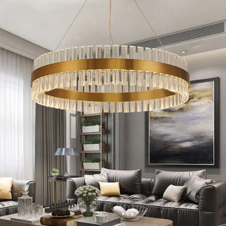 Modern|Gold|Pendant|Crystal|Chandelier|Lighting|Hanging|Metal|Steel|Round