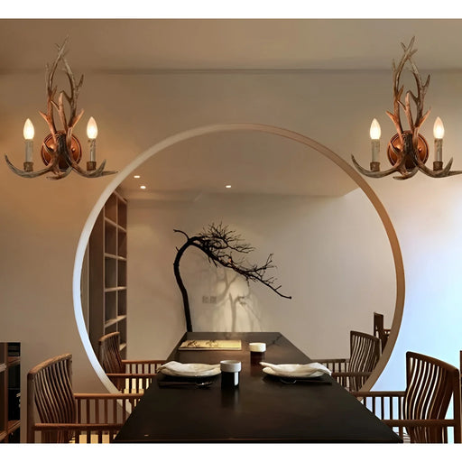 Creative|Antlers|Restaurant|Wood|Retro|White|Wall|Sconce