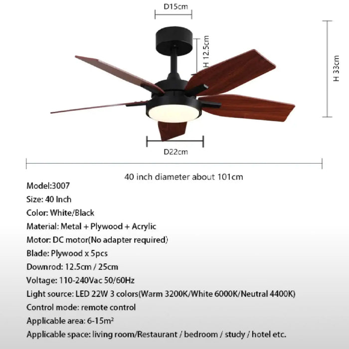 European Styled Solid Wood Ceiling Fan with Remote Control | 60"| Parameters