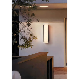 Evening Ambience – Black Framed Marble Outdoor Wall Light in Garden Setting