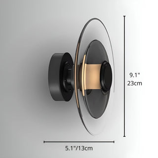 Glass disc wall sconce dimensions 9.1 inches height and 5.1 inches width, black finish