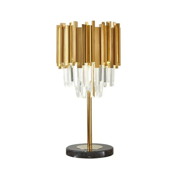 Steel|Gold|Crystal|Clear|Luxury|Modern|Elegant|Nightstand|Table|Lamp