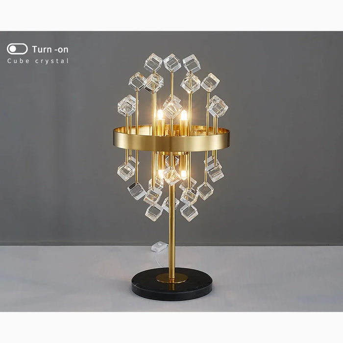 Gold|Stainless|Steel|Table|Lamp|Light|Accent|Luxury|Elegant|Crystal|Cube|Clear