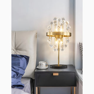 Gold|Stainless|Steel|Table|Lamp|Light|Accent|Luxury|Elegant|Crystal|Cube|Clear