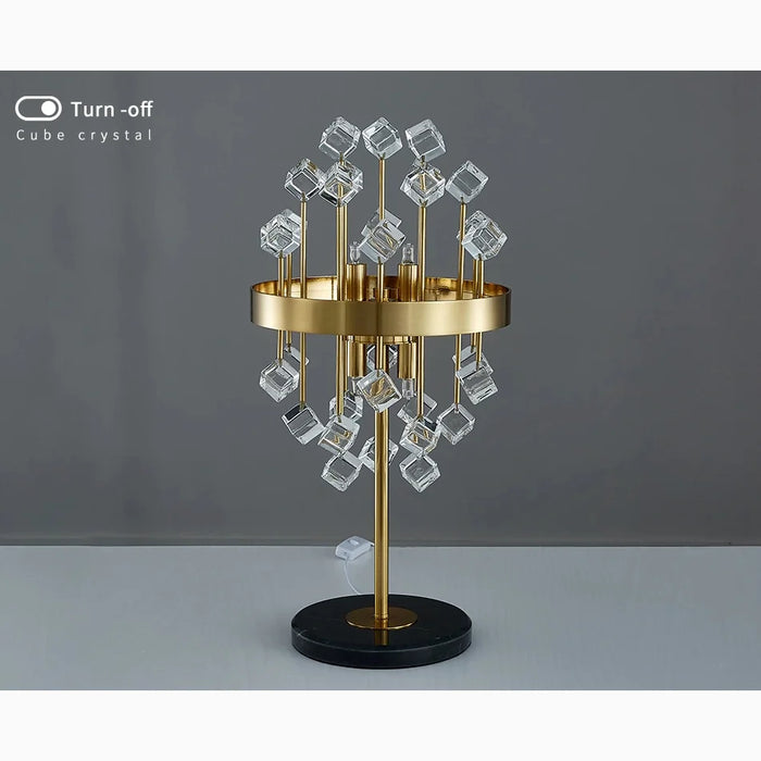 Gold|Stainless|Steel|Table|Lamp|Light|Accent|Luxury|Elegant|Crystal|Cube|Clear