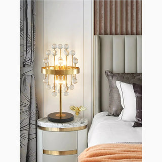 Gold|Stainless|Steel|Table|Lamp|Light|Accent|Luxury|Elegant|Crystal|Round|Clear