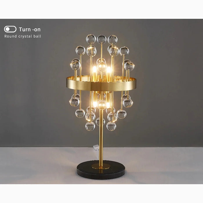 Gold|Stainless|Steel|Table|Lamp|Light|Accent|Luxury|Elegant|Crystal|Round|Clear