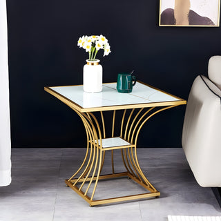 Chic Side Table in Gold and Black with Tempered Glass and Iron Legs | home decor | luxury furniture piece | glass tabletop | modern styling