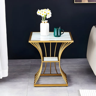 Elegant Gold and Black Small Side Table with Tempered Glass Top and Iron Legs | luxury furniture | glass side tables | upscale decor piece | modern home accents