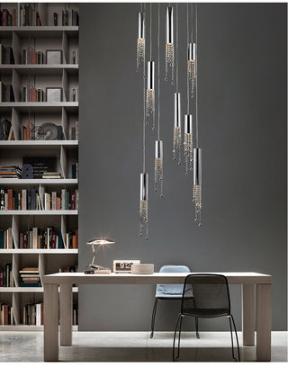 Hanging crystal light fixture for lobby, staircase, loft, stairwell